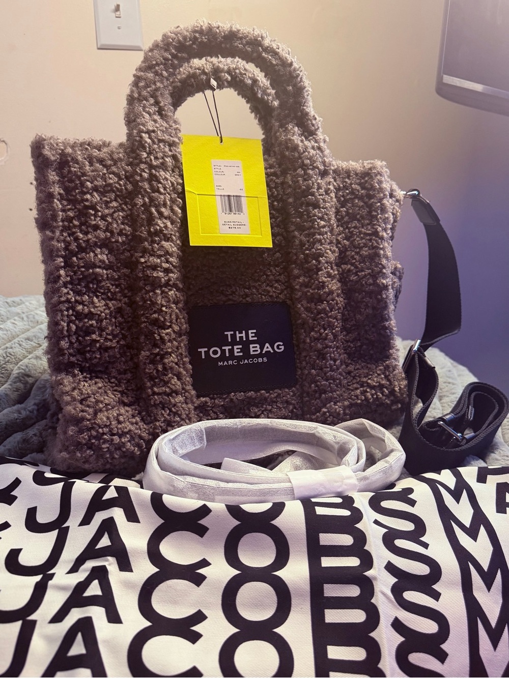 Marc Jacobs Taupe Shearling Tote Bag with Removable Strap